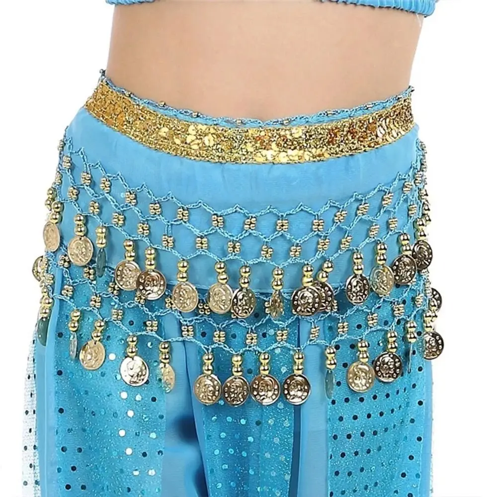 

Chiffon Metal Coins Waist Chain New Kids Fashion Hip Scarf Indian Dance Belt Child Belly Dance Dacning Waist Belt Chain