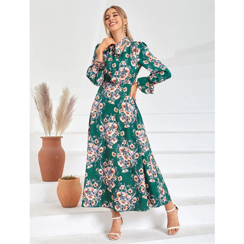 Fashion Women Floral Print Long Sleeve Maxi Dress New Autumn Bow Tie Holiday Party Casual Kaftan Muslim Abaya Turkey Robe Abayas
Fashion Women Floral Print Long Sleeve Maxi Dress New Autumn Bow Tie Holiday Party Casual Kaftan Muslim Abaya Turkey Robe Abayas