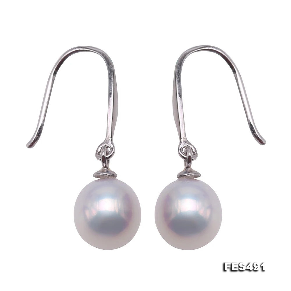 

Unique Pearls Jewellery Elegant 8mm White Freshwater Cultured Pearl Earrings in 925 Sterling Silver Hook