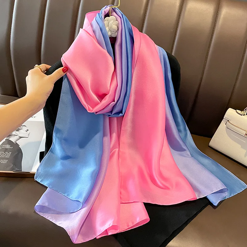 

Elegant Shawls Wraps Women Bandana Head Scarves Long Neckerchief Silk Feel Hijab Scarfs Ladies Rainbow Color Kerchief Neck Scarf
