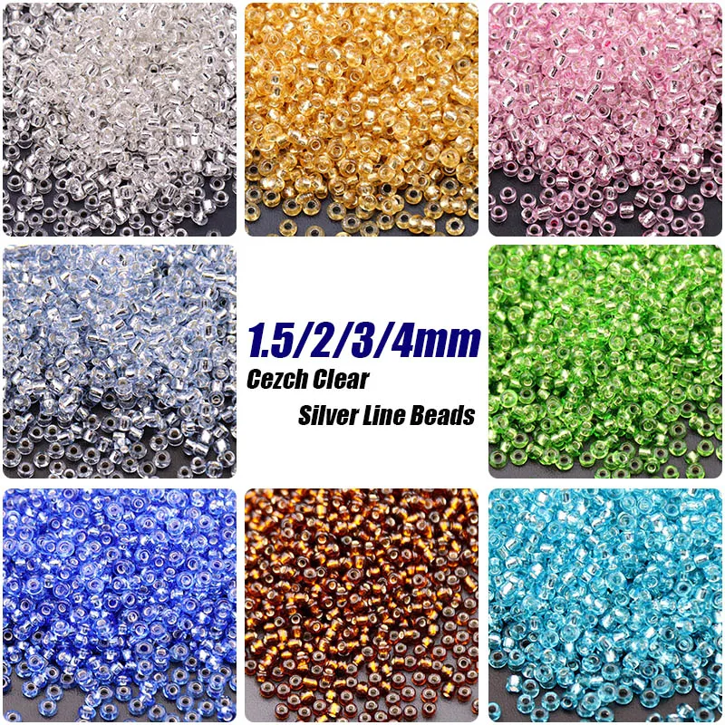 

1.5mm 2mm 3mm 4mm Cezch Clear Silver Line Glass Beads 15/0 12/0 8/0 6/0 Loose Seedbeads for Needlework Jewelry Making DIY Sewing