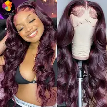 

99J Burgundy Body Wave Lace Front Wigs For Women Human Hair Brazilian Pre Plucked Red Lace Front Wig Remy Hair 180 13*1 Remyblue