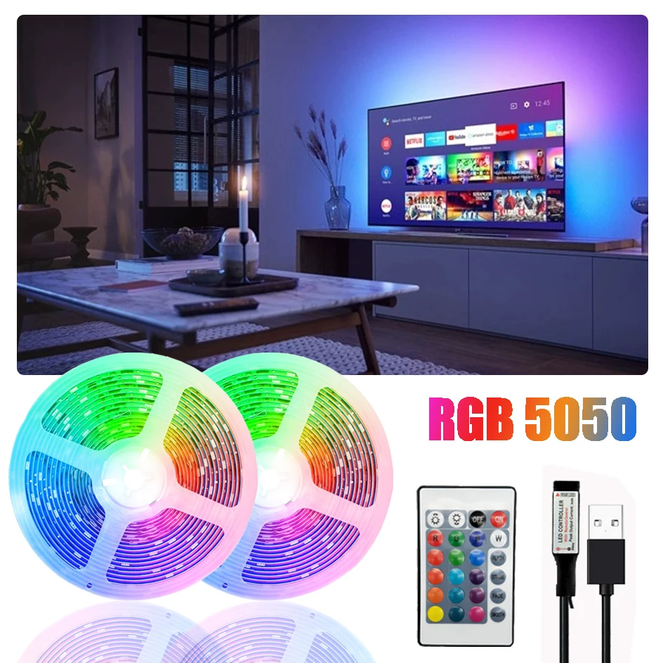 LED Strip Lights 5050 RGB DC5V LED Light Bar with Remote Control 24 Key Infrared Control Led Lights for Bedroom Room Decoration
LED Strip Lights 5050 RGB DC5V LED Light Bar with Remote Control 24 Key Infrared Control Led Lights for Bedroom Room Decoration