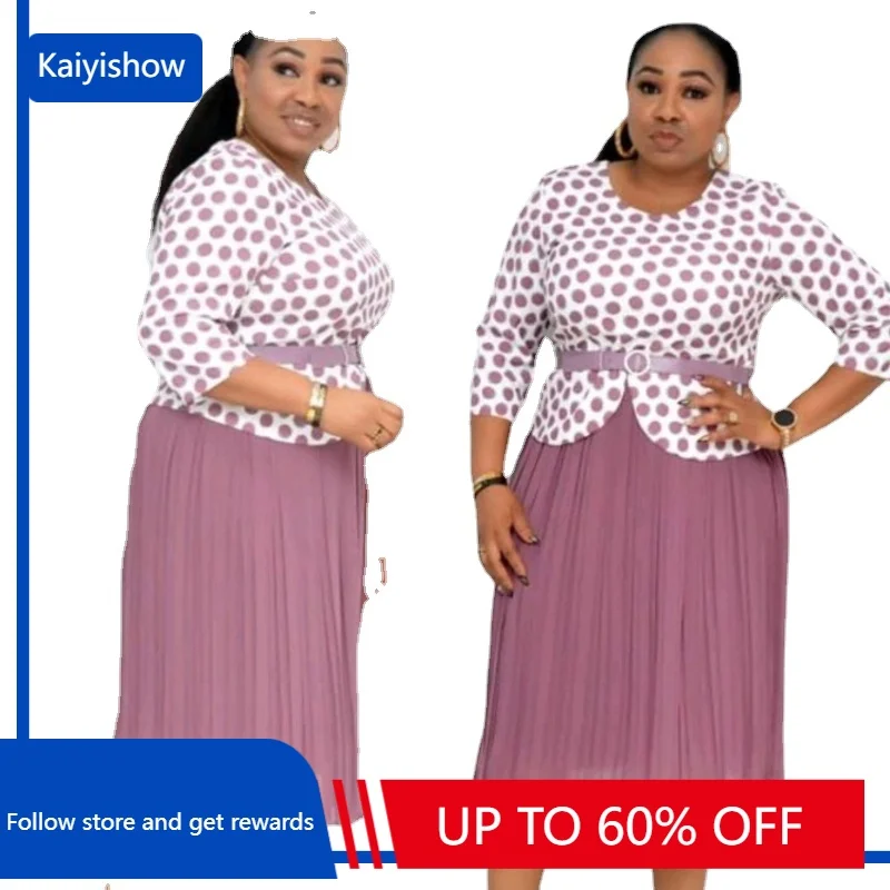 

2XL 6XL Large Women's Mom's New Polka Dot Top Pleated Half Dress Two Piece Set Temperament Commuter Style, Please Contact