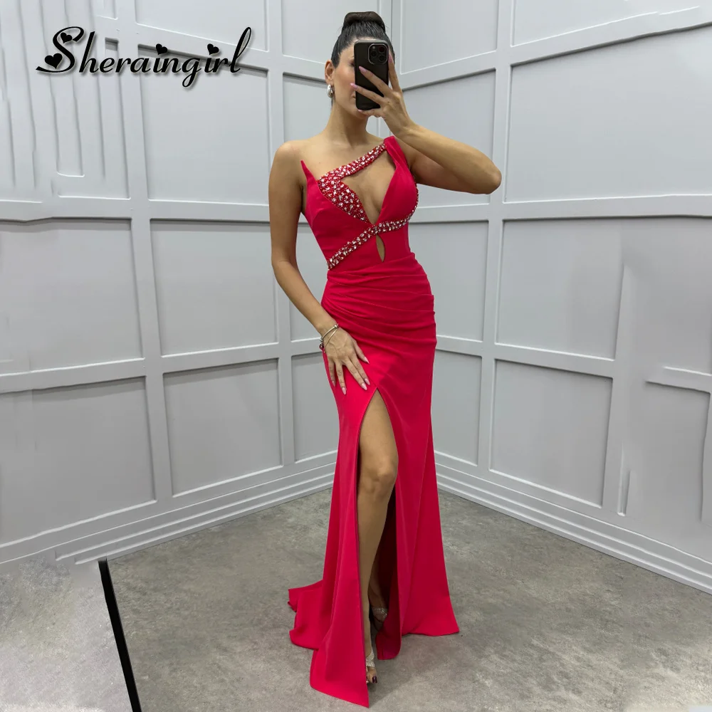 

SHERAIN Fancy One-shoulder Prom Dresses Rhinestones Sleeveless Pleat Floor length Vestidos Elegantes Para Mujeres Customized