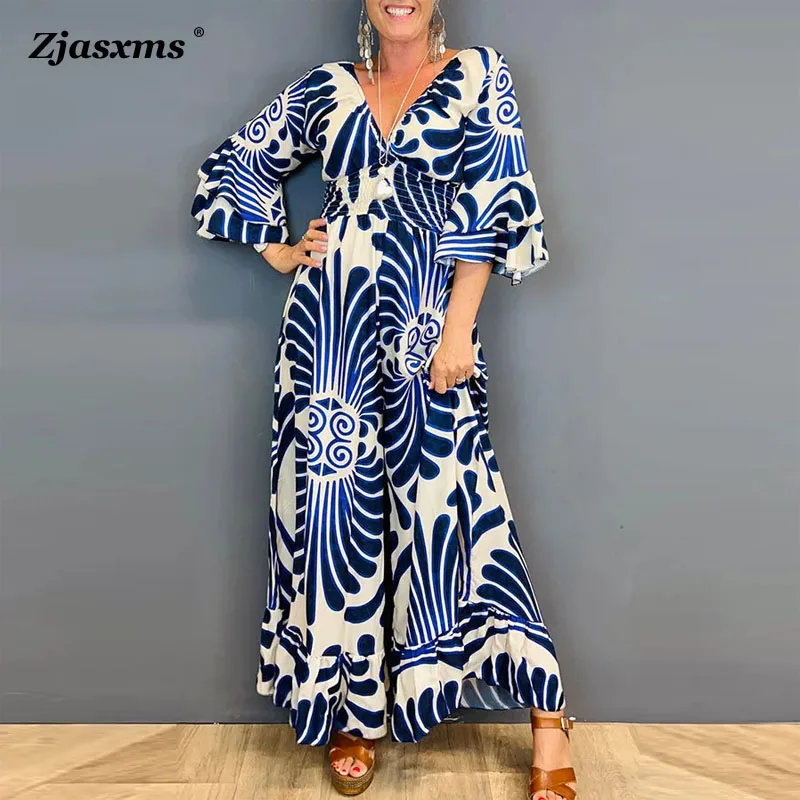 Female Casual Slim Overalls Lady V Neck Patchwork Printed Loose Flare Pant Romper Spring Autumn Women 3/4 Ruffle Sleeve Jumpsuit
Female Casual Slim Overalls Lady V Neck Patchwork Printed Loose Flare Pant Romper Spring Autumn Women 3/4 Ruffle Sleeve Jumpsuit