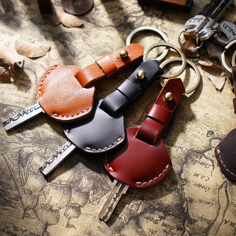 

AIGUONIU Genuine Leather Simple Keychain Cowhide Car Key Holder Men Keyrings Retro Key Case Creative Business Gift Wholesale