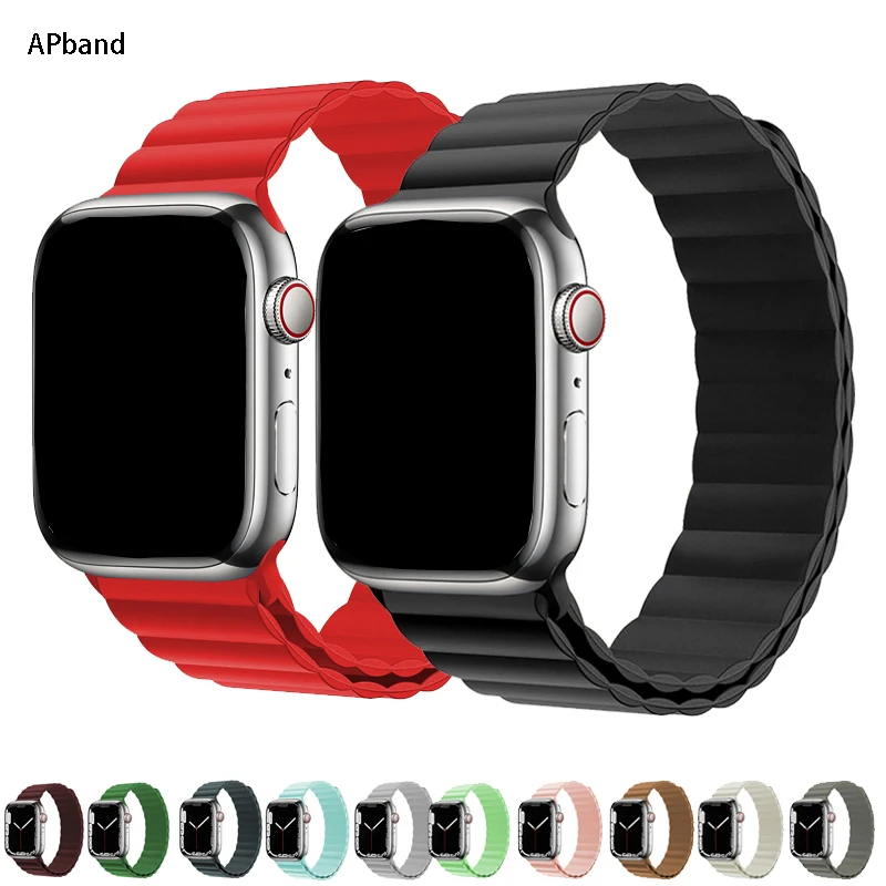 

Silicone Link strap For Apple watch band 41/40/38/44/45/42/49mm magnetic loop watchband Bracelet iWatch series 7 3 56 SE 8 ultra