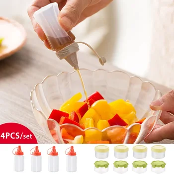 가정용 투명 소스 압출 병을위한 4pcs 조미료 상자 야외 바베큐 조미료 병 주방 양념 캔 상품 이미지