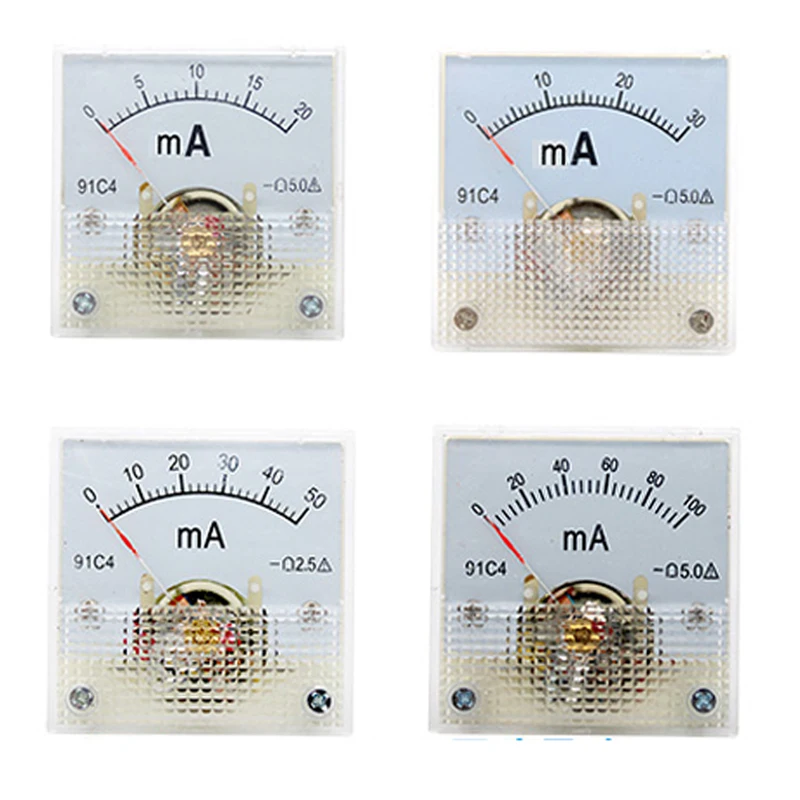 

91C4 Class Ampere Analog Panel Meter Ammeter 2.5 Accuracy DC 100uA 20mA 30mA 500mA 0-1A 2A 3A 5A 10A 15A 20A 30A High quality