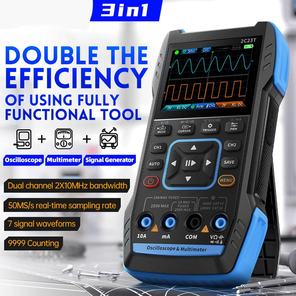 

2C23T Handheld Digital Dual Channel Oscilloscope Multimeter Signal Generator 3in1 Tool TYPE-C Electronic Measuring Instruments