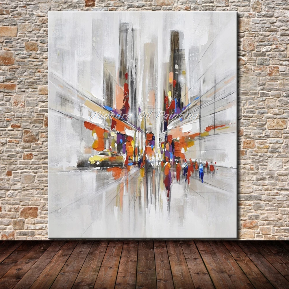 

Mintura Handpainted City Landscape Oil Paintings on Canvas,Pop Art Modern Abstract Wall Pictures for Living Room,Home Decoration