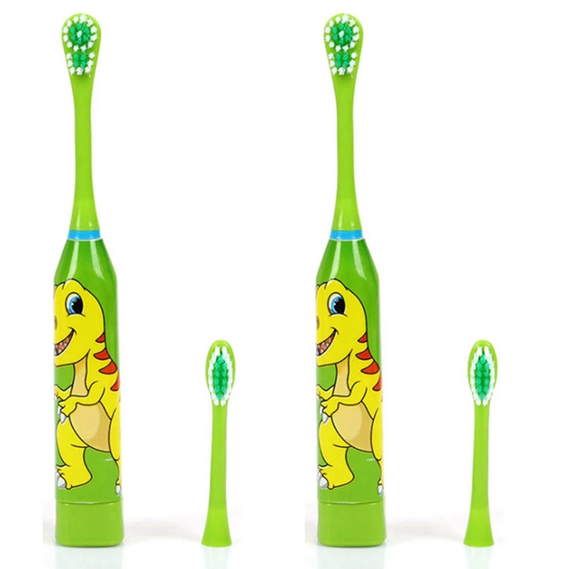 

2X For Children Sonic Electric Toothbrush Cartoon Pattern With Replace The Tooth Brush Head Ultrasonic Toothbrush Green