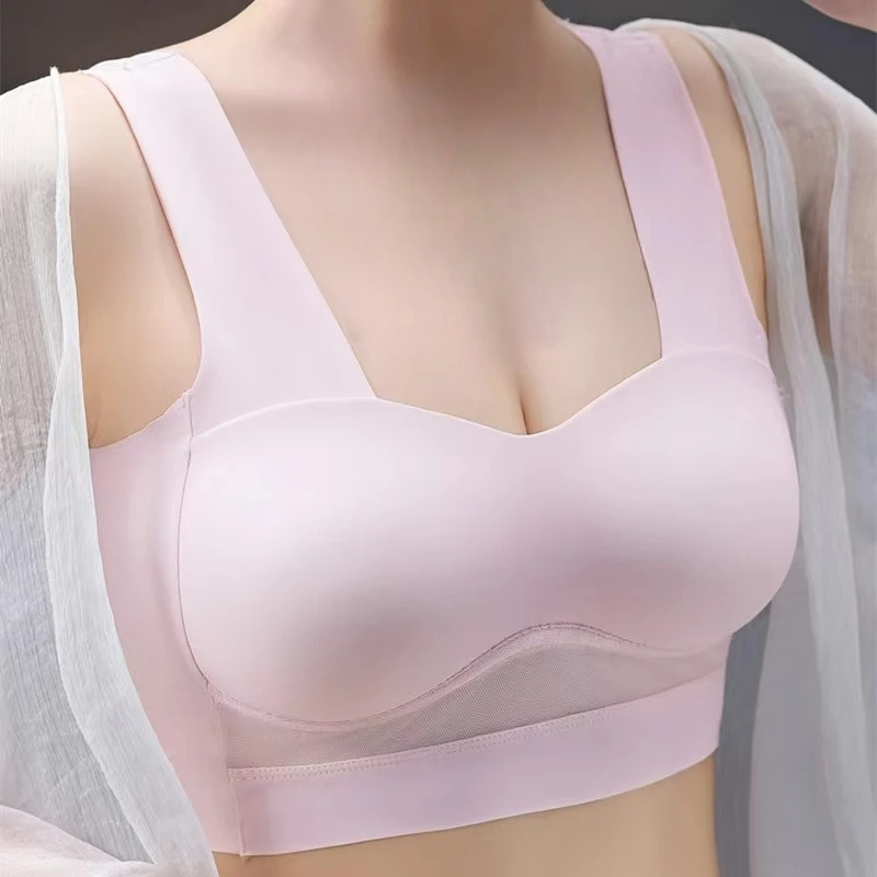 

Seamless Vest-Style Bra Gathered Without Steel Ring Fixed Cup Wide Shoulder Strap Sports Underwear Breathable Wrap Chest