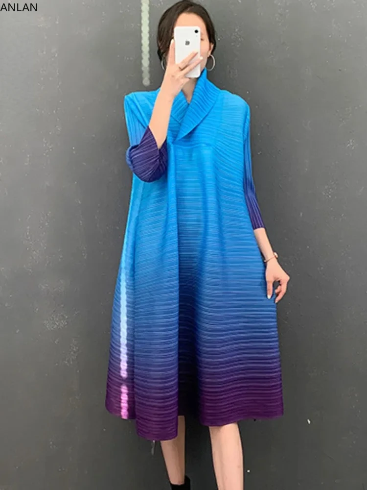 Женское плиссированное платье с градиентом ANLAN, свободное платье контрастных цветов с отложным воротником и рукавом три четверти, Новинка осени 2024, 2YK3578
Женское плиссированное платье с градиентом ANLAN, свободное платье контрастных цветов с отложным воротником и рукавом три четверти, Новинка осени 2024, 2YK3578
