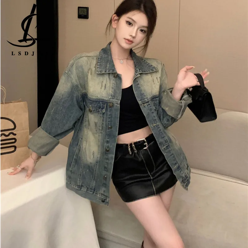 Boyfriend style worn-out denim jacket, women's spring and autumn design, loose and slimming, Korean lazy style cardigan top
Boyfriend style worn-out denim jacket, women's spring and autumn design, loose and slimming, Korean lazy style cardigan top