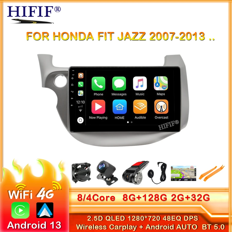 

Автомагнитола 2DIN, 8 + 128 ГБ, Android 13, 4G + WiFi, DSP, CarPlay, мультимедийный видеоплеер для HONDA FIT JAZZ 2007-2013, GPS-навигация