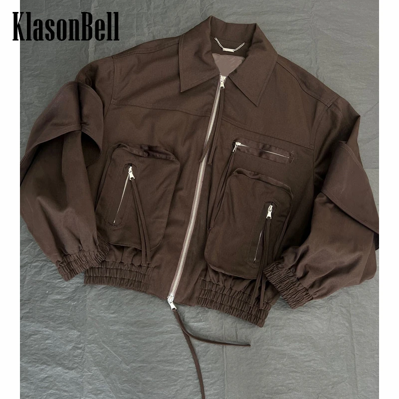 

4,8 KlasonBell модная индивидуальная Свободная куртка на молнии с отложным воротником Женская верхняя одежда с эластичным поясом и карманами