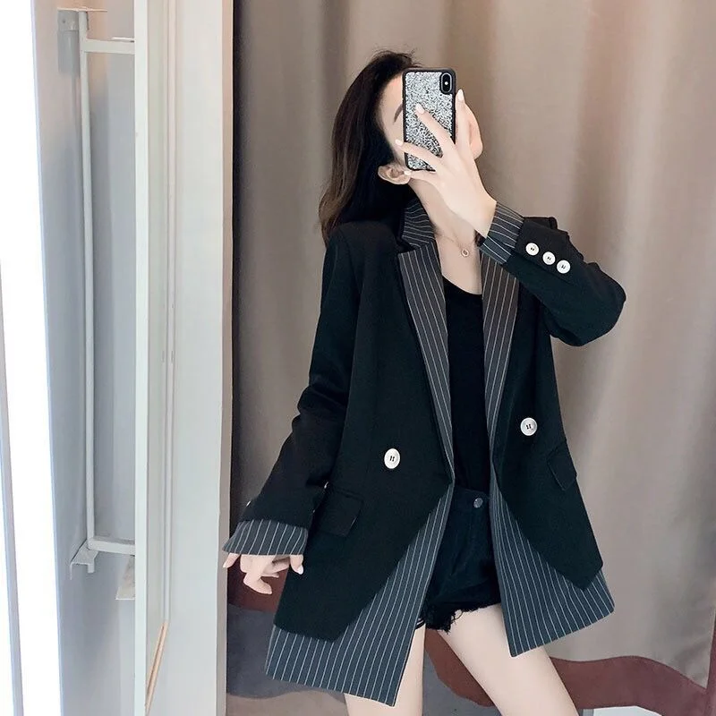 Spring 2023 Women New Korean British Style Was Designed With A Sense Niche Blouse Female Loose Thin Fake Two-piece Suit Jacket 
Spring 2023 Women New Korean British Style Was Designed With A Sense Niche Blouse Female Loose Thin Fake Two-piece Suit Jacket
