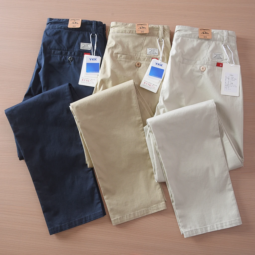 2025 Summer New American Retro Thin Micro Elasticity Casual Pants Men's Simple 97% Cotton Slim CHINO Business Straight Trousers 35 S6800a5313f574ec193ab76aa13a1cf99w