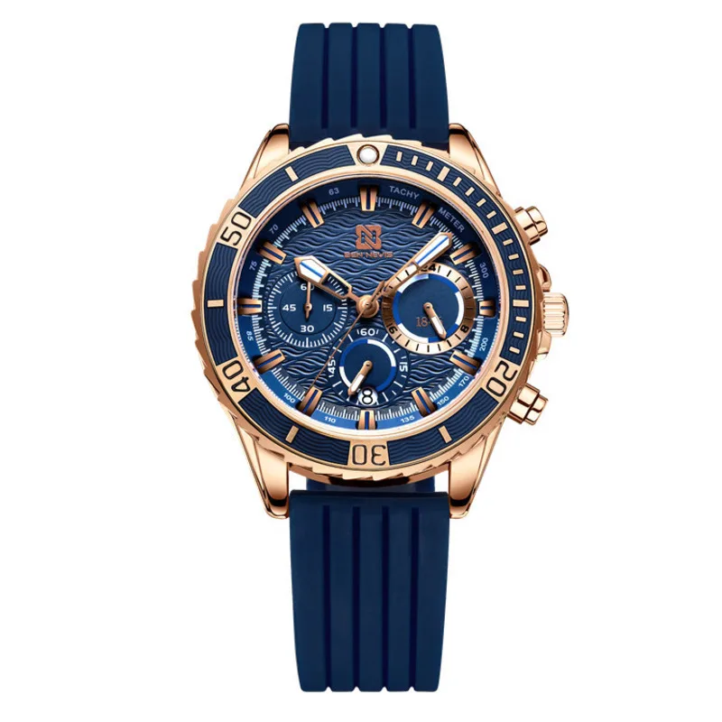 

Quartz Watch For Men Sports Fashion Personalized Blue Gold Dial Glow Calendar 3bar Waterproof Timing Silicone Band Reloj Hombre