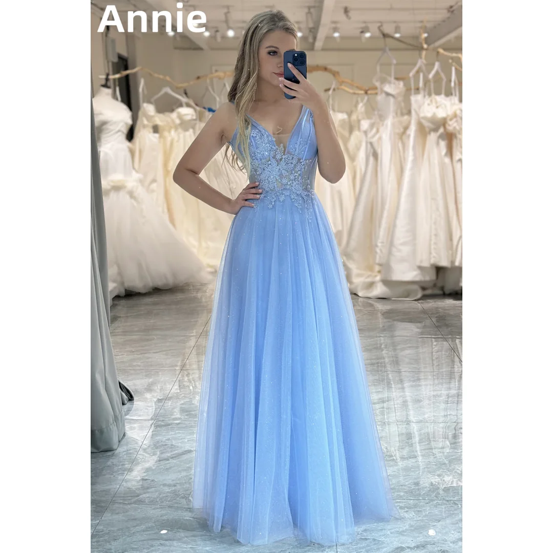 

Annie Sky Blue Prom Dresses Tulle Appliqué Wedding Evening Dresses Party Dresses Vestidos De Fiesta Elegantes Para Mujer2024