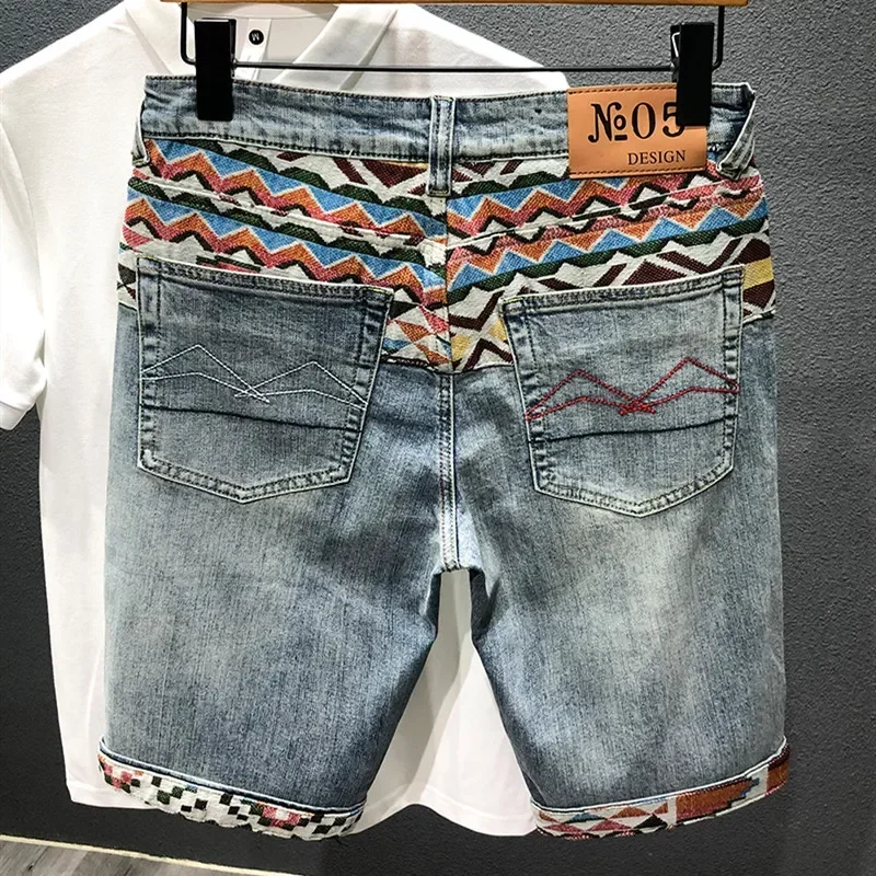 Knee-length Fashion Quality Black Blue Denim New Retro Embroidery Summer Men's Shorts Stitching Jeans Ripped White High
Knee-length Fashion Quality Black Blue Denim New Retro Embroidery Summer Men's Shorts Stitching Jeans Ripped White High