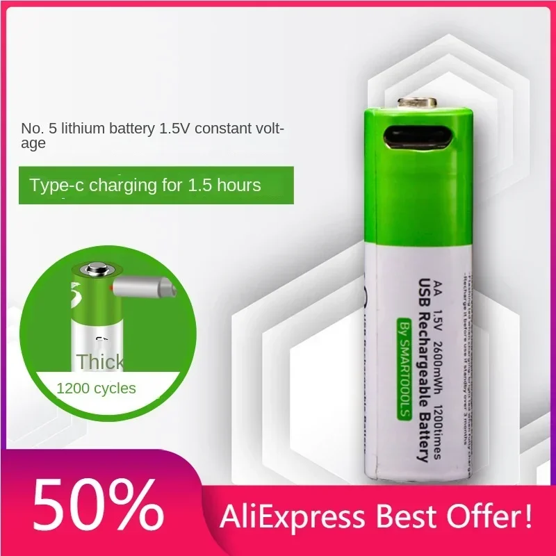 High Capacity Rechargeable Batteries 5# 1.5v 2600mWh Fast Charge Type-C Port AA Battery for Toys and Doorbells
High Capacity Rechargeable Batteries 5# 1.5v 2600mWh Fast Charge Type-C Port AA Battery for Toys and Doorbells