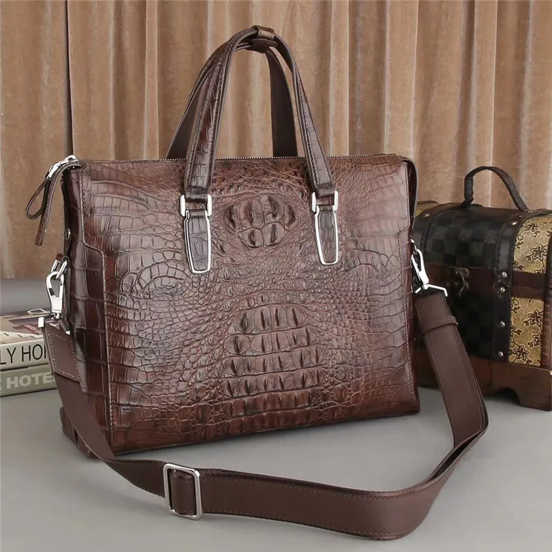 

Exotic Genuine Alligator Skin Businessmen Brown Work Briefcase Handbag Authentic Crocodile Leather Male Large Black Shoulder Bag