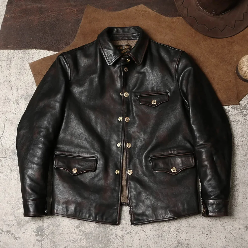 YR! Бесплатная доставка. Мужская темно-коричневая винтажная куртка из конской шкуры с чайным сердечником. Толстая натуральная кожа, тяжелая кожа
YR! Бесплатная доставка. Мужская темно-коричневая винтажная куртка из конской шкуры с чайным сердечником. Толстая натуральная кожа, тяжелая кожа