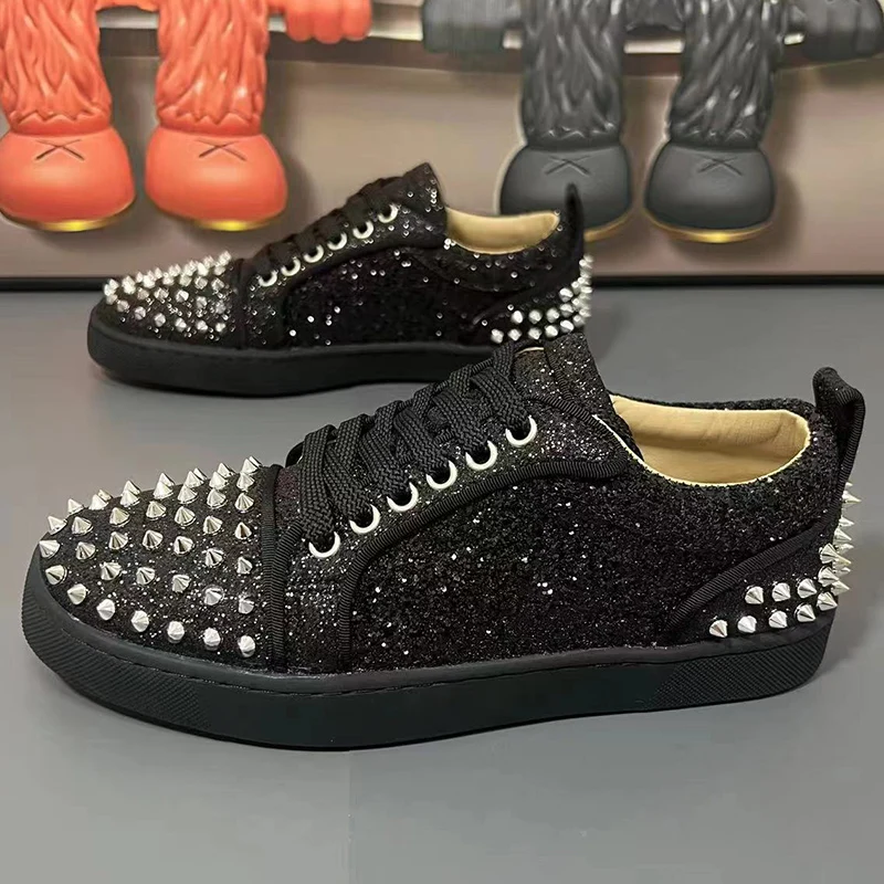 

italian brand designer rivets shoes for men luxury fashion punk gothic dress studded shoe black stylish spikes sneakers footwear