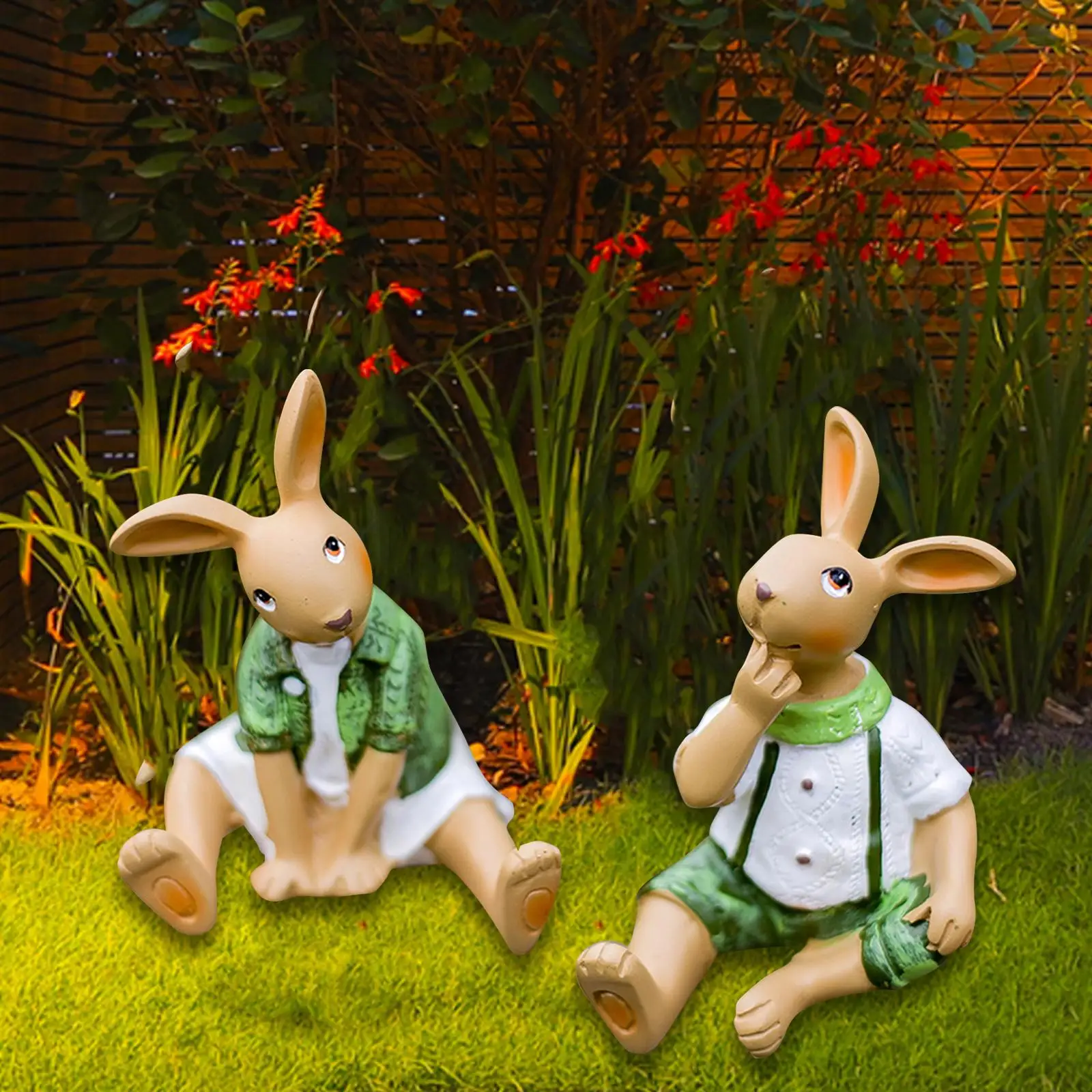 

2x Garden Rabbit Statues Gifts for Mom Grandma Women Art Decoration Rabbit Figurines Sittinging Bunny Sculpture Outdoor Decor