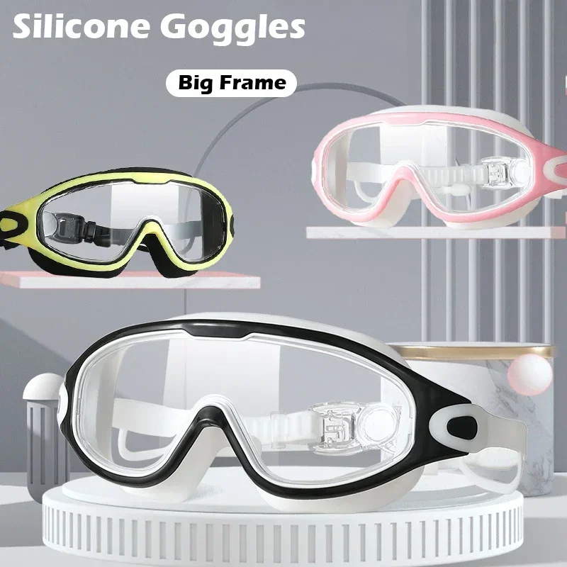 

Silicone Swimming Goggles Swim Glasses Big Frame with Earplugs Men Women Professional HD Anti-fog Eyewear Swimming Parts