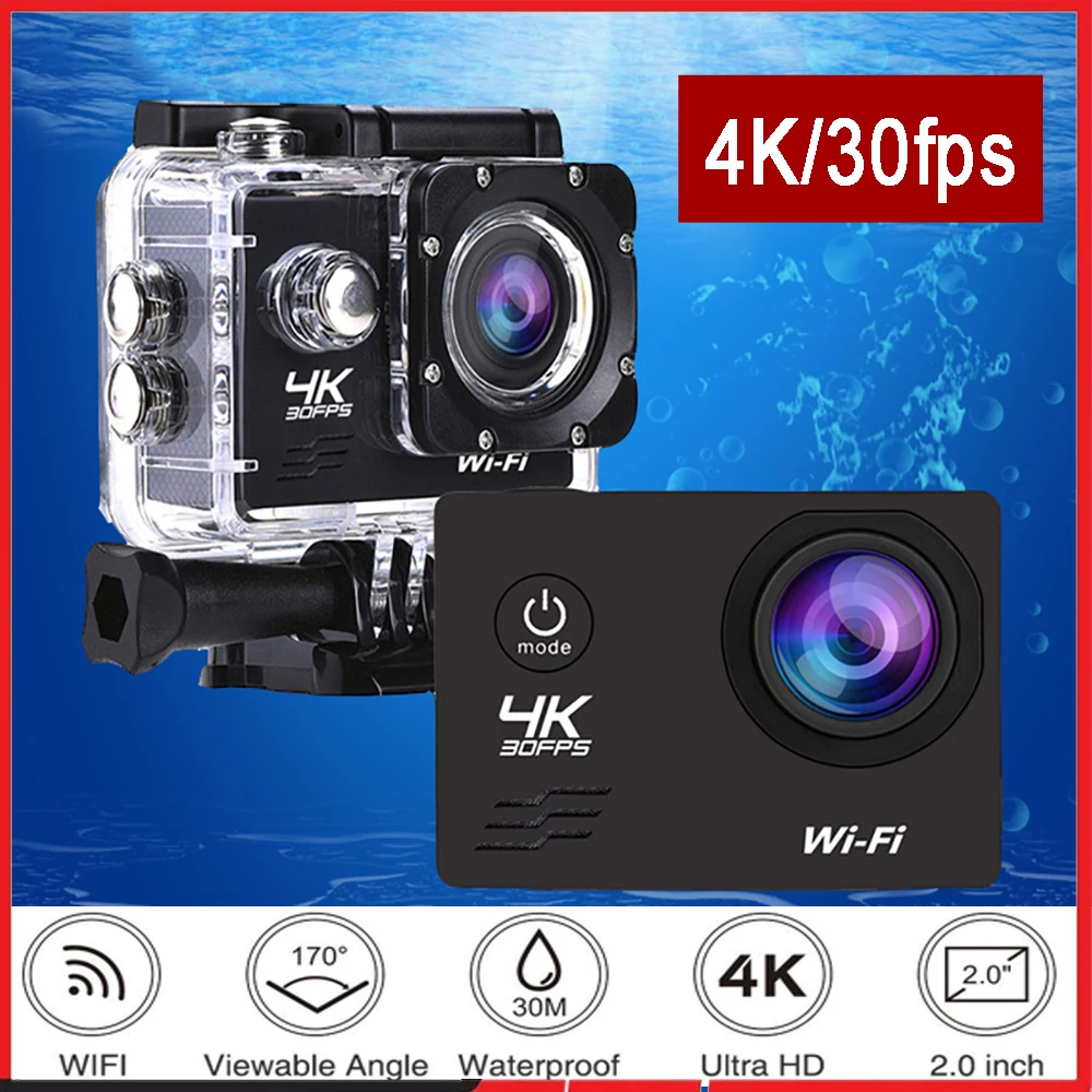 

Action Outdoor Sport Camera H10 Ultra HD 4K 16MP WiFi 2.0-Inch Screen 170D Underwater 30M Go Waterproof Pro Helmet Video Cameras