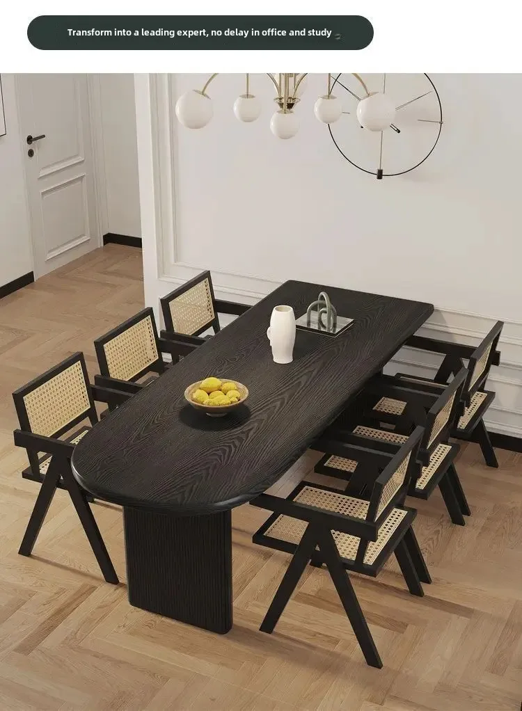 Strictly Selected Wabi Style Black Dining Table Nordic Solid Wood Semi-oval Island Integrated Against The Wall 140cm 4 Chairs Strictly Selected Wabi Style Black Dining Table Nordic Solid Wood Semi-oval Island Integrated Against The Wall 140cm 4 Chairs