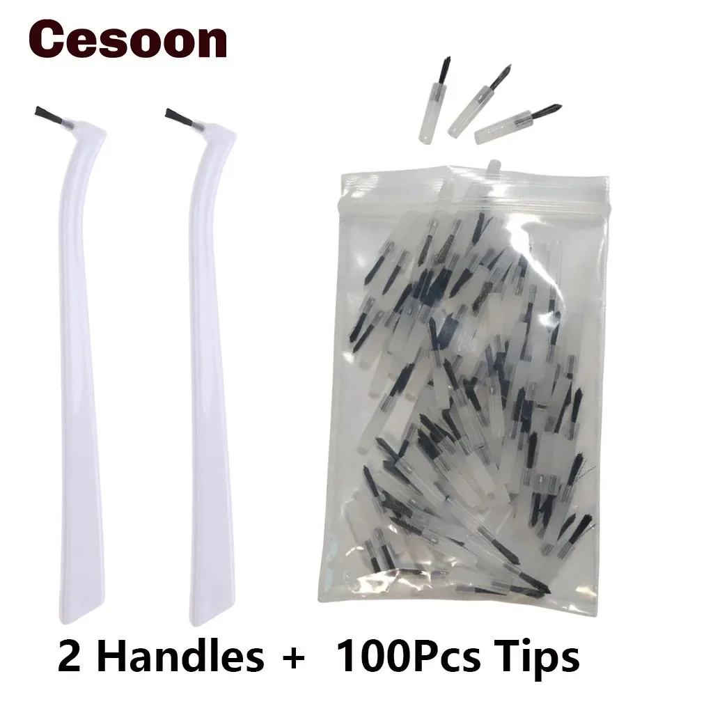 

Cesoon 100Pcs Dental Replaceable Applicator Tips With 2 Applicator Brush Handles for Etchants Adhesives Sealants Disposable Tip