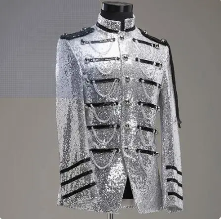 

Men's Palace Uniform Sequin Shoulder Badge Tassel Prince Performance Suit