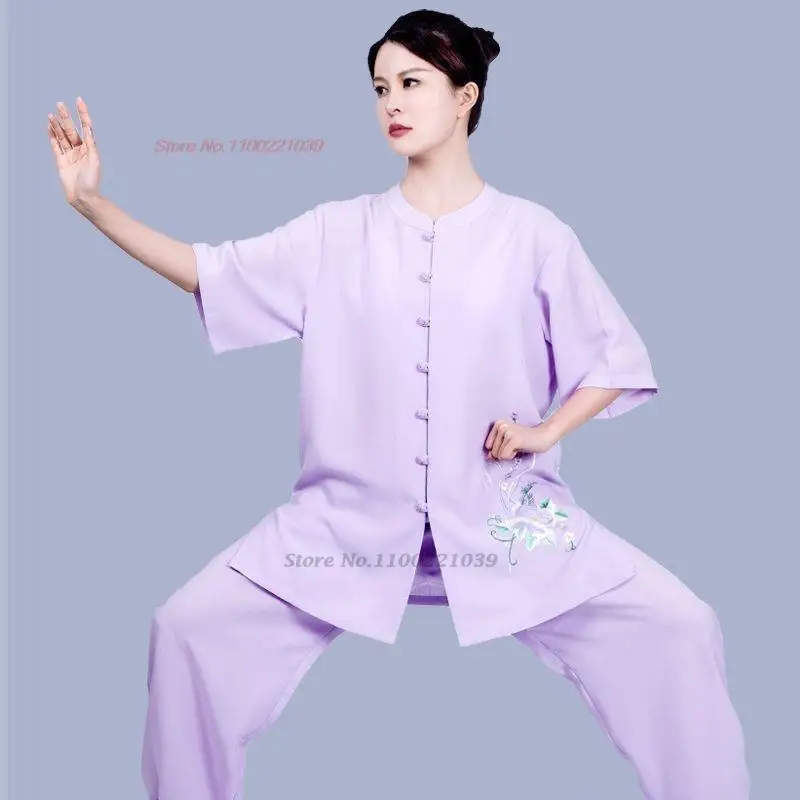 

2024 chinese kung fu tai chi clothing martial arts clothes taijiquan wushu uniform national flower embroidery cotton linen set