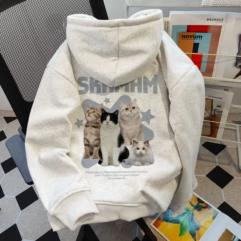 Pure Cotton Hoodie for Couple Sweet and Cute Cat Print White and Gray Age Reducing Loose Fitting Casual American Style Jacket
Pure Cotton Hoodie for Couple Sweet and Cute Cat Print White and Gray Age Reducing Loose Fitting Casual American Style Jacket