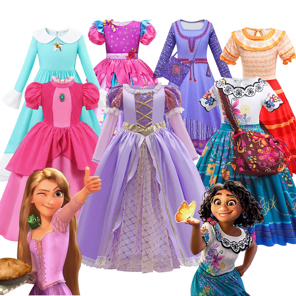 

Disney Rapunzel Costume For Kids Girl Long Sleeve Princess Dress Luxury Birthday Party Vestidos Encanto Mirabel Isabela Cosplay