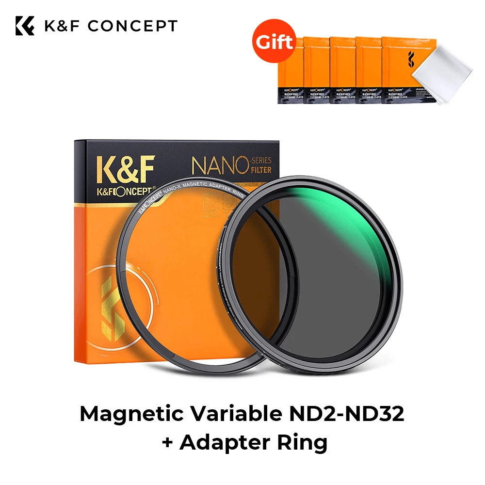 

K&F Concept Magnetic Variable ND2-ND32 Filter Adapter Ring Kit No X Cross Adjustable Neutral Density with 5 PCS Cleaning Cloth