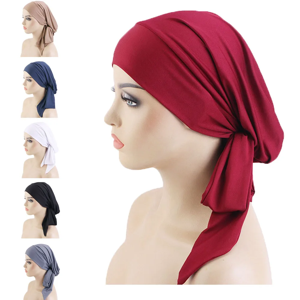 

Pre-Tied Women Chemo Inner Cap Strech Turban Muslim Hijabs Headscarf Hair Loss Caps Cover Beanies Cancer Femme Hat Headwear Wrap