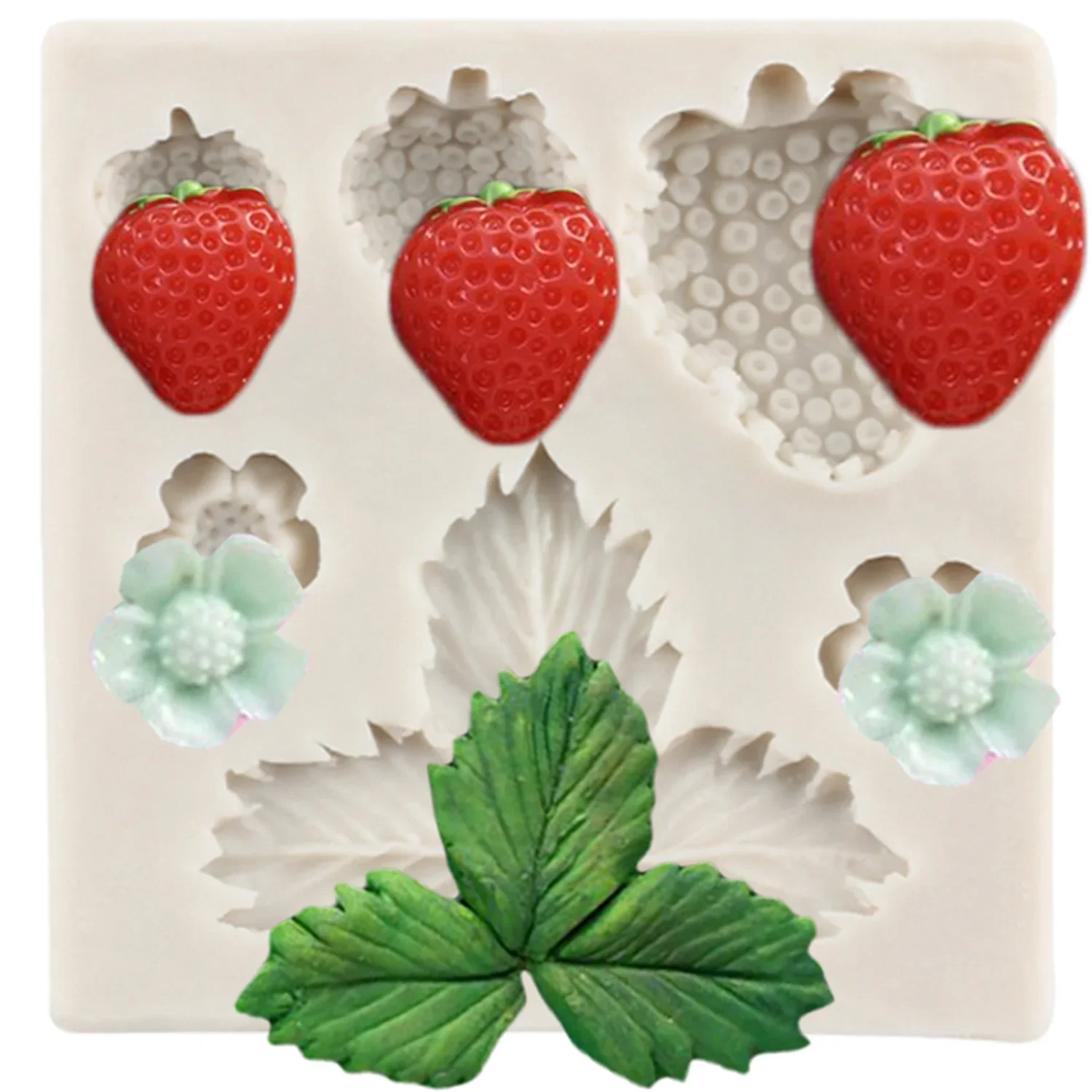 

Strawberry Silicone Mold Flower Leaves Cupcake Topper Fondant Cake Decorating Tools Candy Clay Molds Chocolate Gumpaste Mould