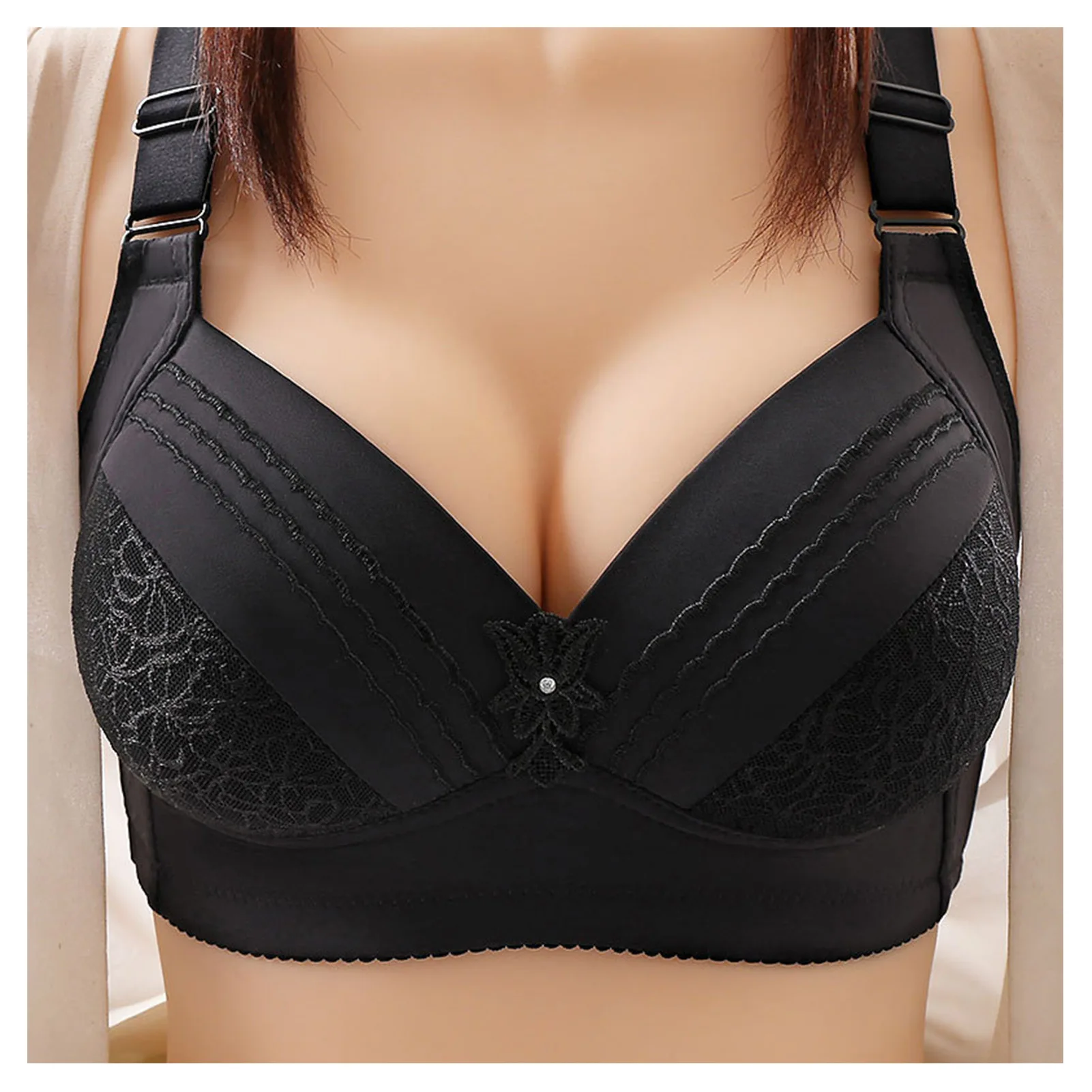 

Women's Wireless Comfort Bra Sexy V-Neck Full Coverage Bra with Adjustable Straps for Everyday Basic Wear