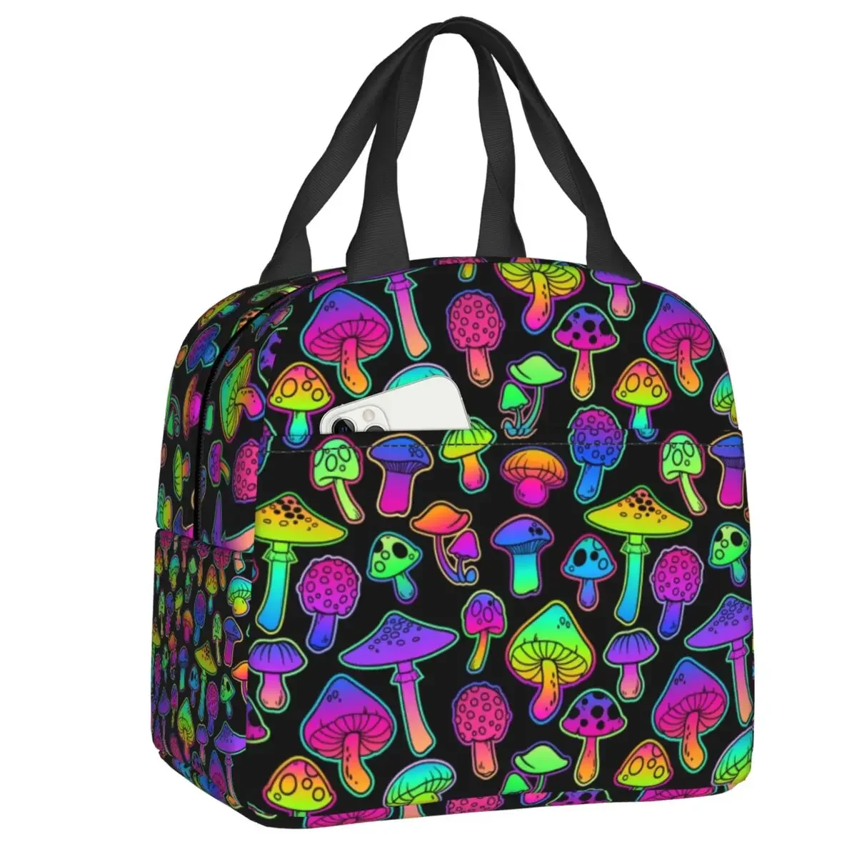 

Psychedelic Magic Mushrooms Lunch Bag for Women Resuable Cooler Thermal Insulated Bento Box Work School Travel Picnic Food Tote