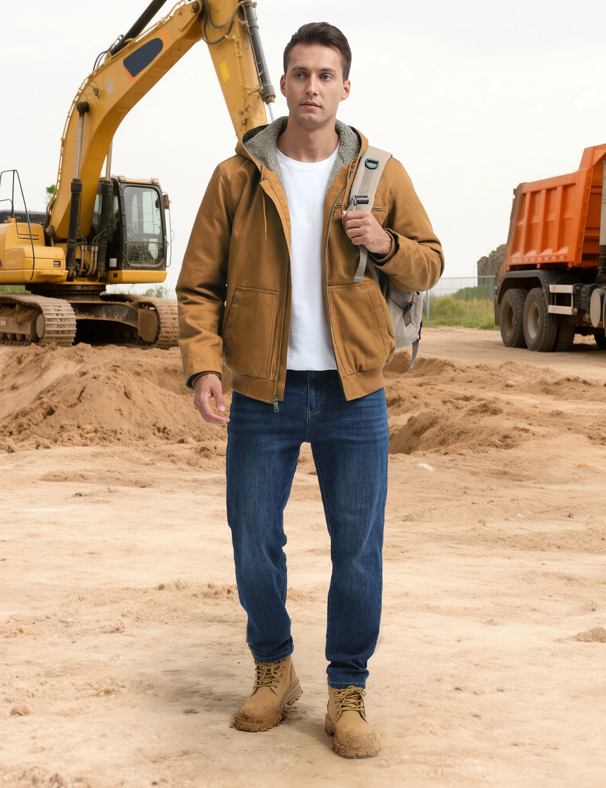 TACVASEN الشتاء العمل شيربا معزول سترة الرجال صوف مبطن الثقيلة Canva سترة طارد المياه مع هوديي القطن TACVASEN الشتاء العمل شيربا معزول سترة الرجال صوف مبطن الثقيلة Canva سترة طارد المياه مع هوديي القطن