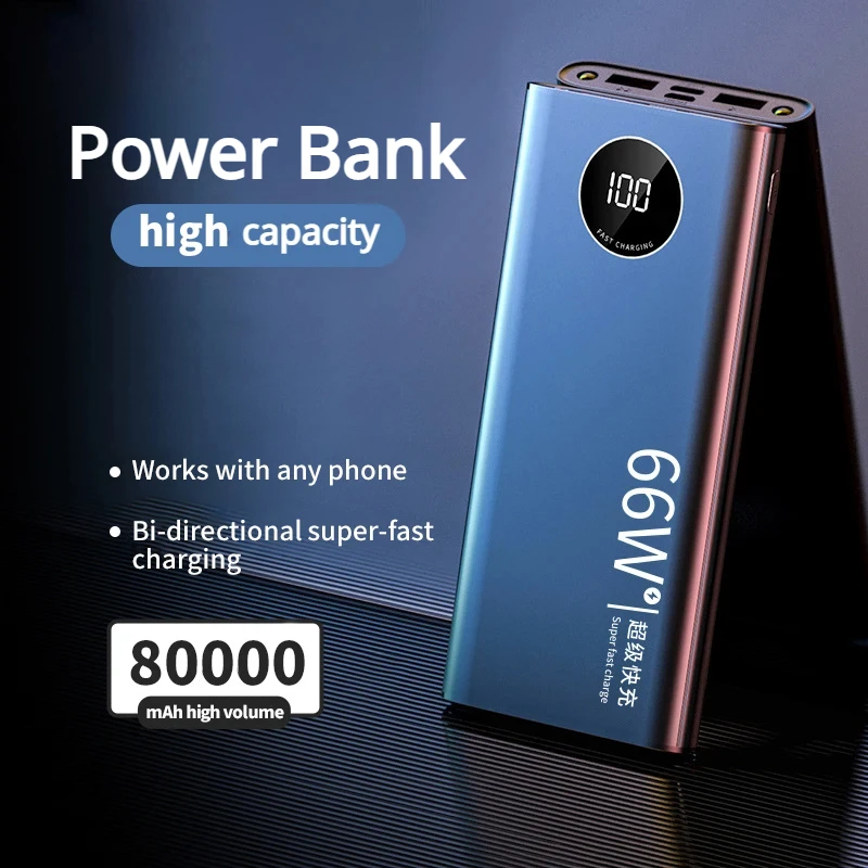80000mAh Power Bank Ultra-Large Capacity Mobile Power External Battery 66W Fast Charging for iPhone Xiaomi Samsung Huawei Type C
80000mAh Power Bank Ultra-Large Capacity Mobile Power External Battery 66W Fast Charging for iPhone Xiaomi Samsung Huawei Type C