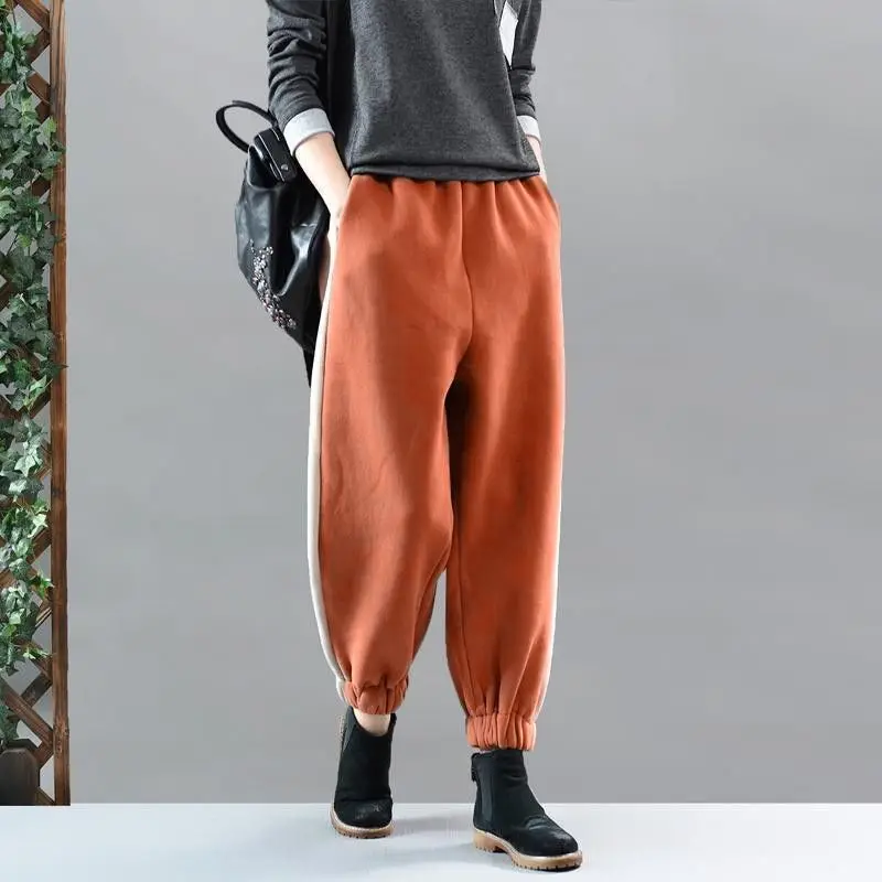 

Леггинсы плюшевые с высокой талией, модные однотонные утепленные спортивные брюки в стиле пэчворк, с карманами, на осень и зиму