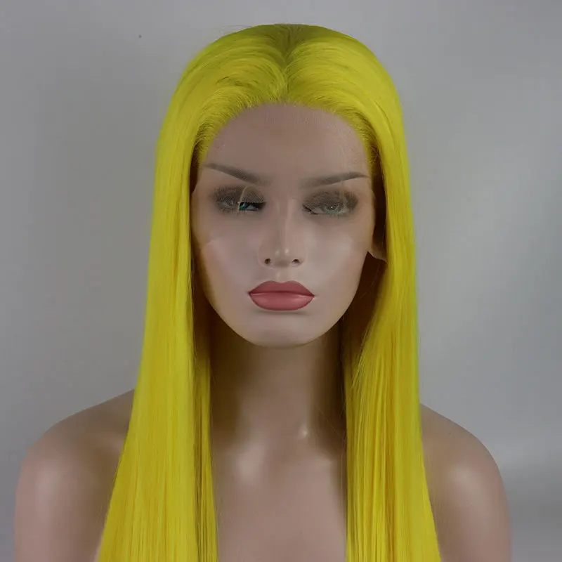 

Нежно-желтый прямой синтетический парик 13x 4 со шнуровкой спереди, бесклеевые высококачественные волосы из термостойкого волокна для женщин, парик для косплея