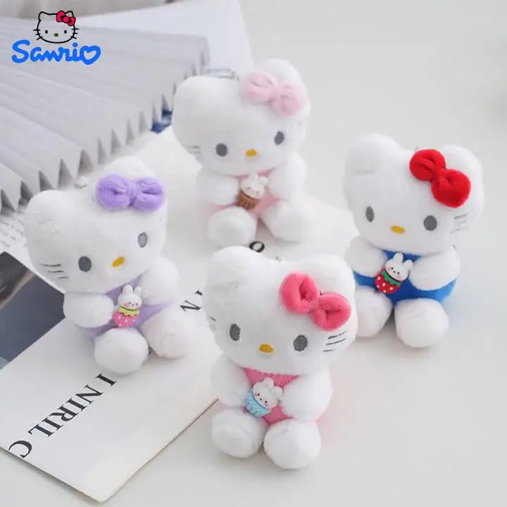 

12Cm Kawaii Keychain Cute Hello Kitty Sanrio Multiple Colors Plushies Doll Keyring School Bag Pendant Accessorie Girl Toy Gift